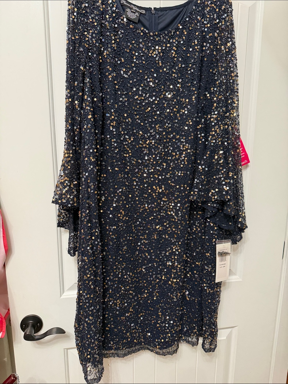 Pisarro Nights Navy Long-Sleeve Sequin Shift Dress